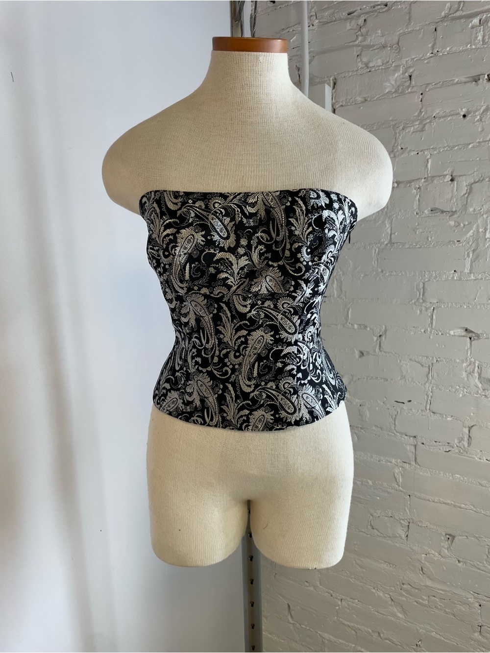 Black with Silver Paisley Strapless Bustier Top